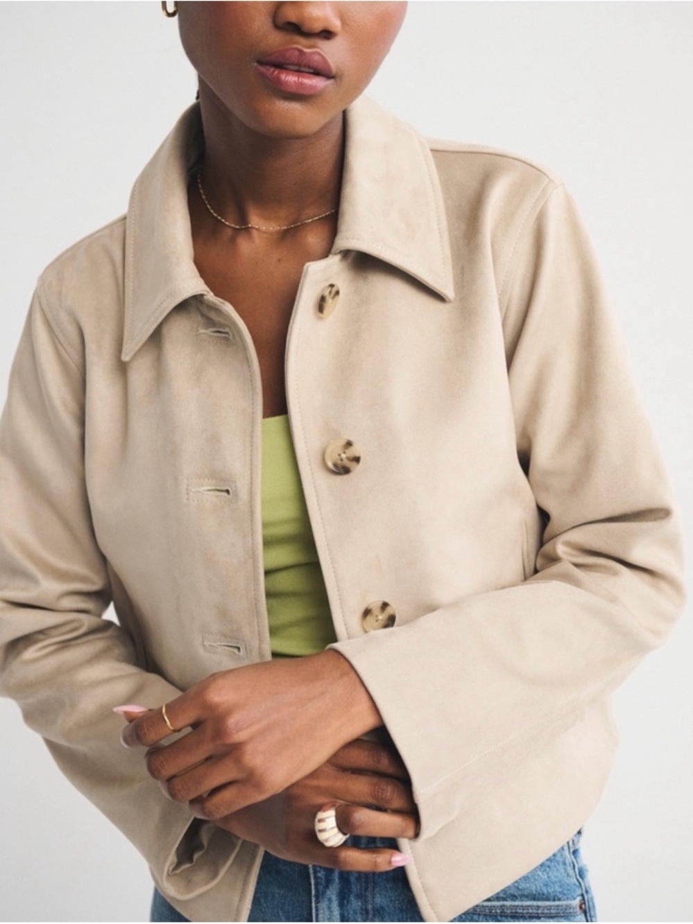 Abercrombie & Fitch Beige Slim Vegan Suede Jacket